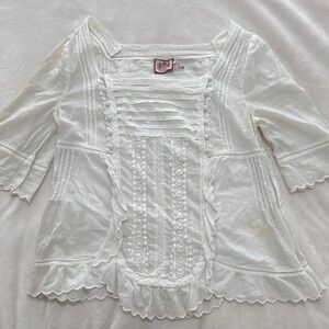 Vintage Juicy Couture White Lace Trim Blouse